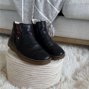 Rieker Women's Black Ankle Boots with Brown Sole